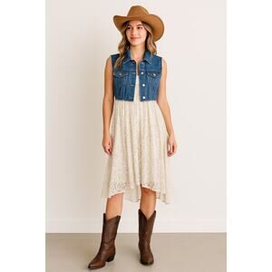 Origami Denim & Lace Vest | Cowgirl Boho Western Layering Piece | S/M